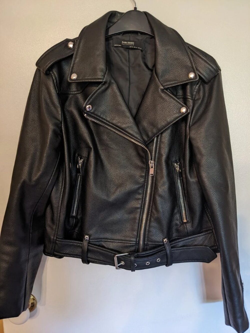 Zara Basic Black Outerwear Biker Faux Leather Cropped Jacket Size XL - Picture 2 of 10